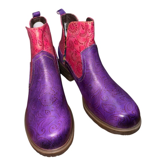 Gracosy Women 8.5 39 Leather Block Heel Ankle Boots Handmade Multicolor w/Zipper - Picture 1 of 6